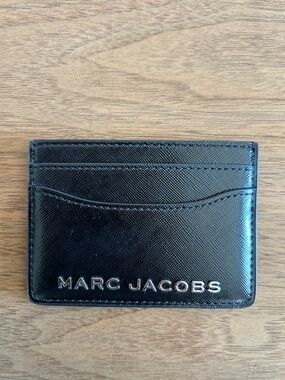 Marc Jacobs Black Saffiano Leather Card Holder with Silver Logo